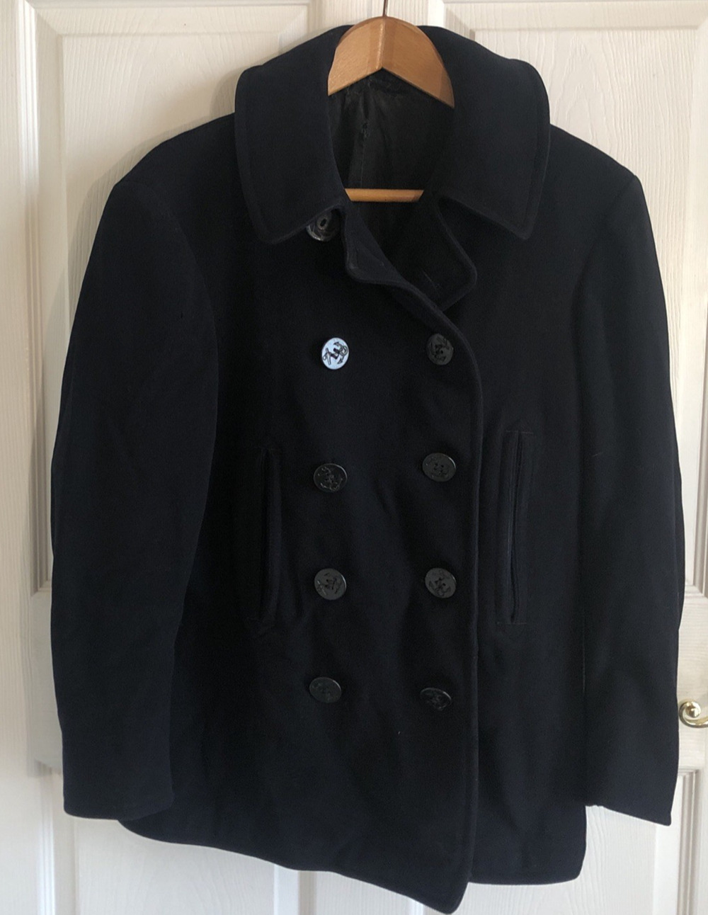 Vtg WWII 1940's Navy Pea Coat Heavy Wool  thrashed Size Small 36-38 Grunge